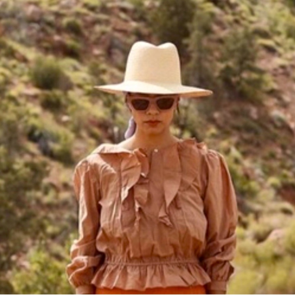 Elegant Ruffled Blouse in Tan